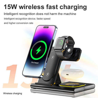 WIRELESS MAGNETIC CHARGER 3-IN-1 For iPhone, Apple Watch/Samsung Galaxy Watch