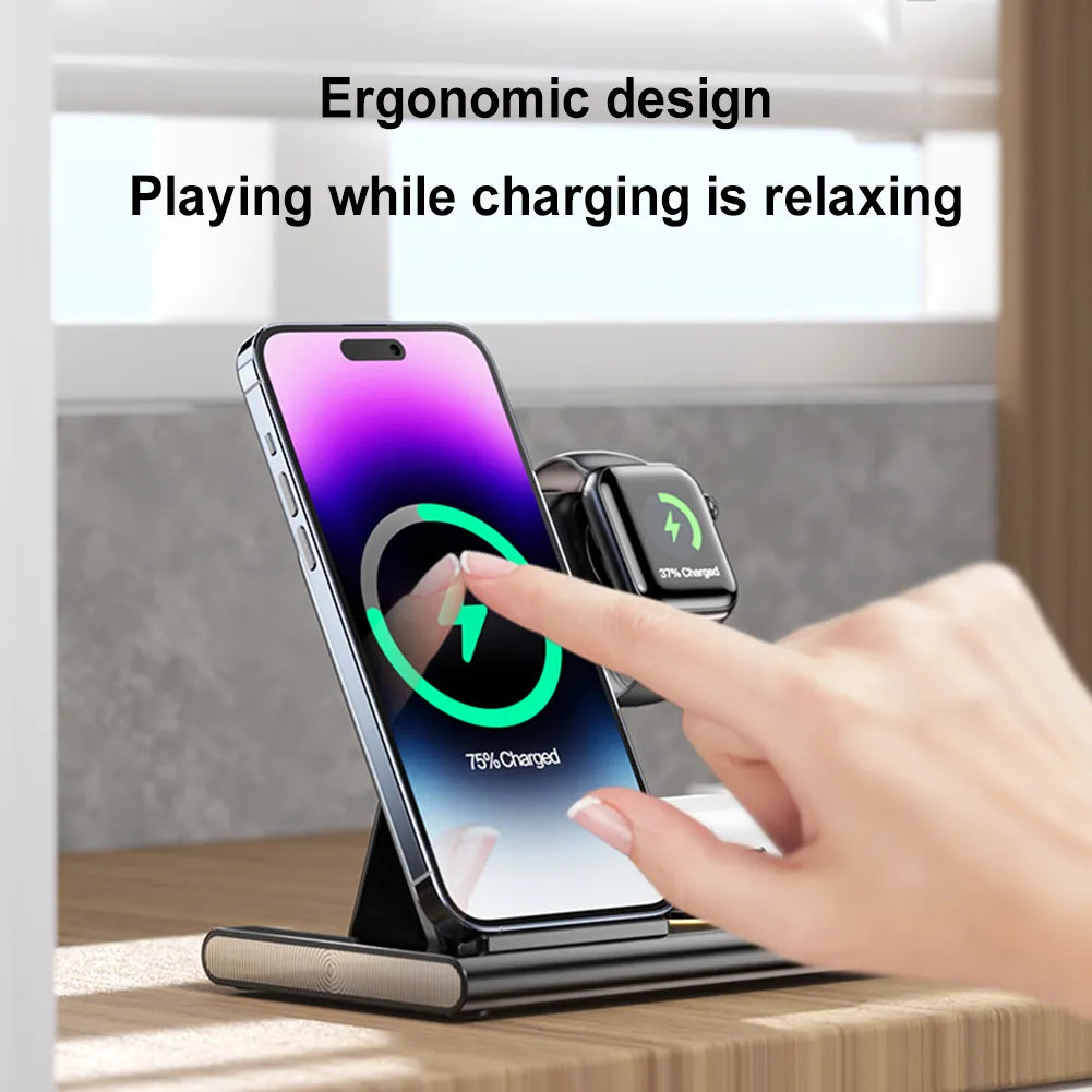 WIRELESS MAGNETIC CHARGER 3-IN-1 For iPhone, Apple Watch/Samsung Galaxy Watch